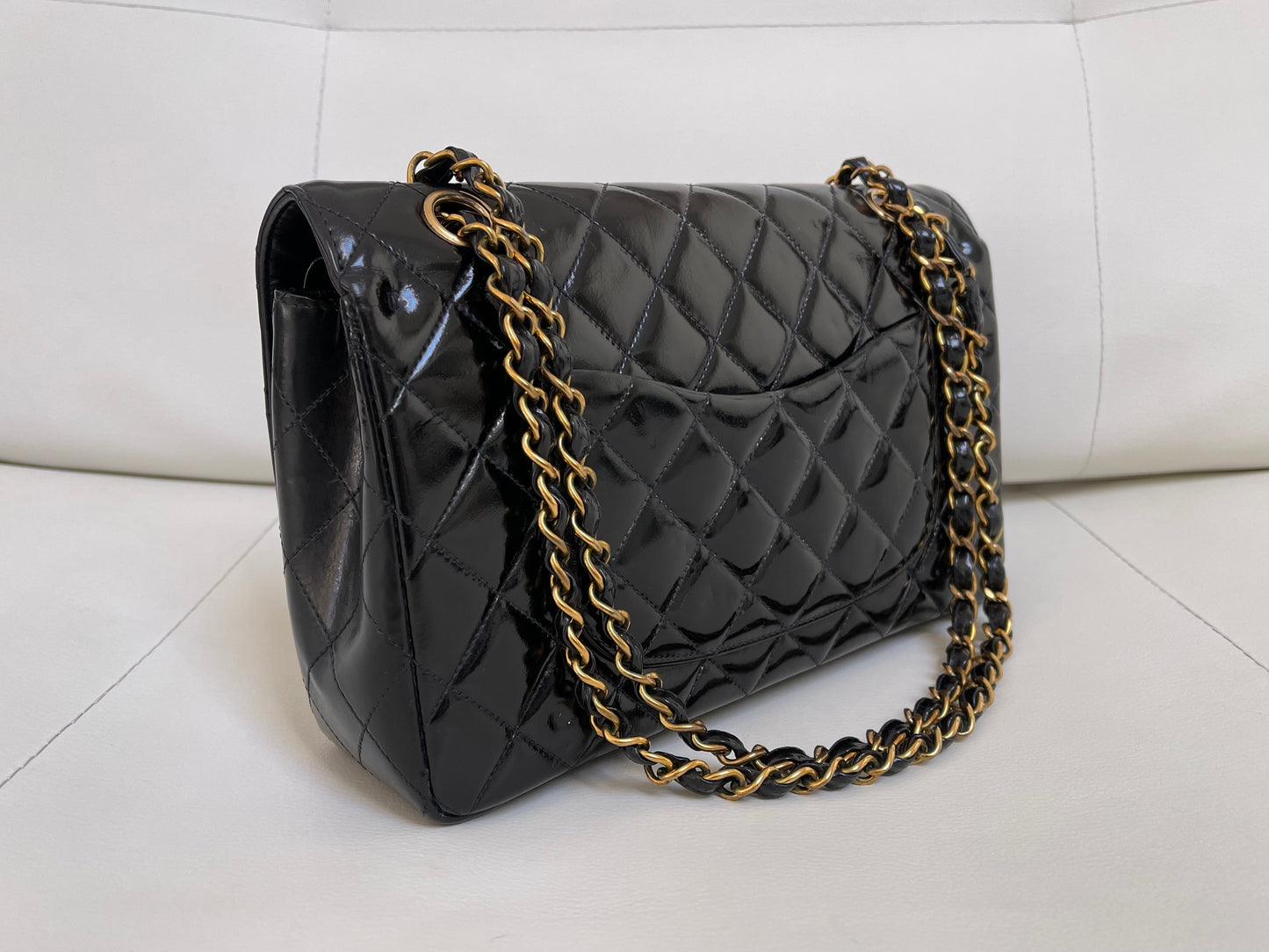 Chanel Classic Timeless Medium Double Flap | Series 3 (1994-1996) | Black Patent Leather & 24-Karat GHW