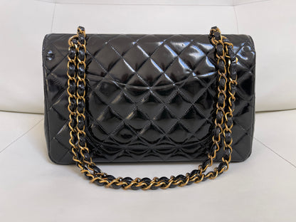 Chanel Classic Timeless Medium Double Flap | Series 3 (1994-1996) | Black Patent Leather & 24-Karat GHW