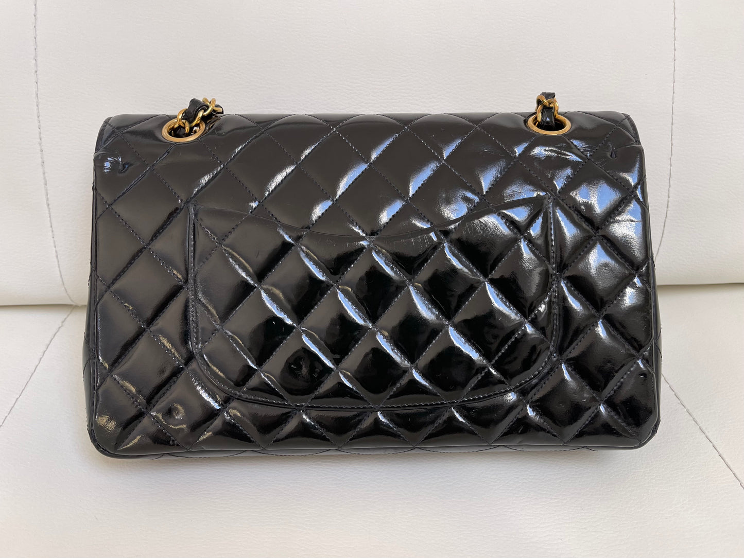 Chanel Classic Timeless Medium Double Flap | Series 3 (1994-1996) | Black Patent Leather & 24-Karat GHW