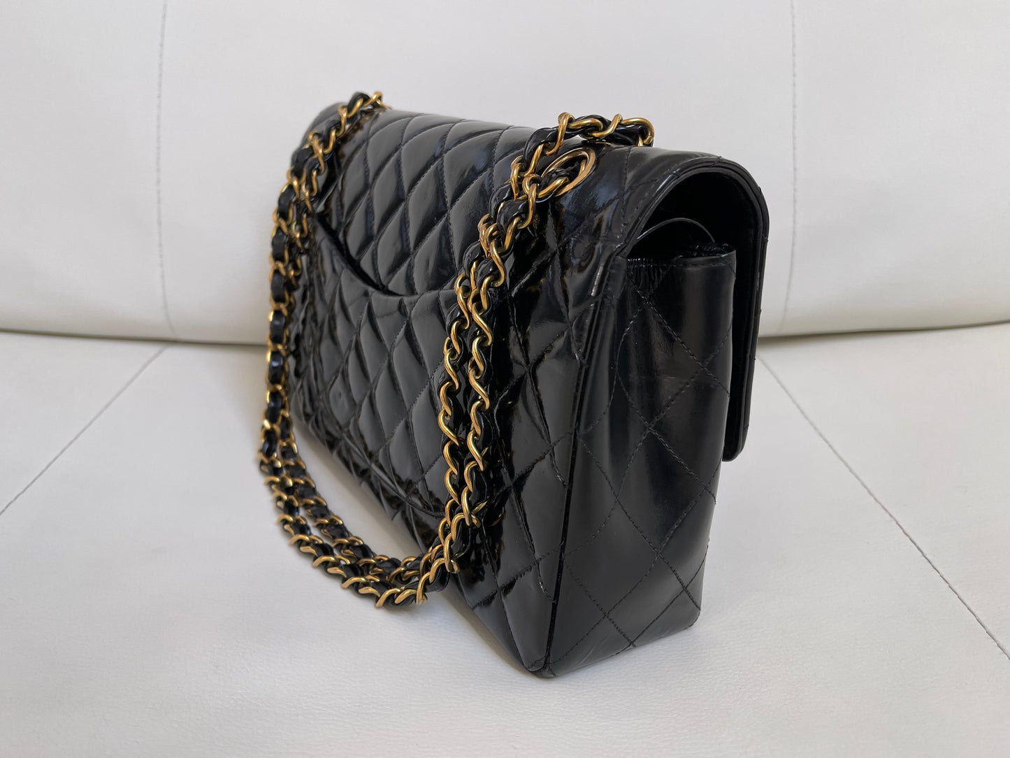 Chanel Classic Timeless Medium Double Flap | Series 3 (1994-1996) | Black Patent Leather & 24-Karat GHW