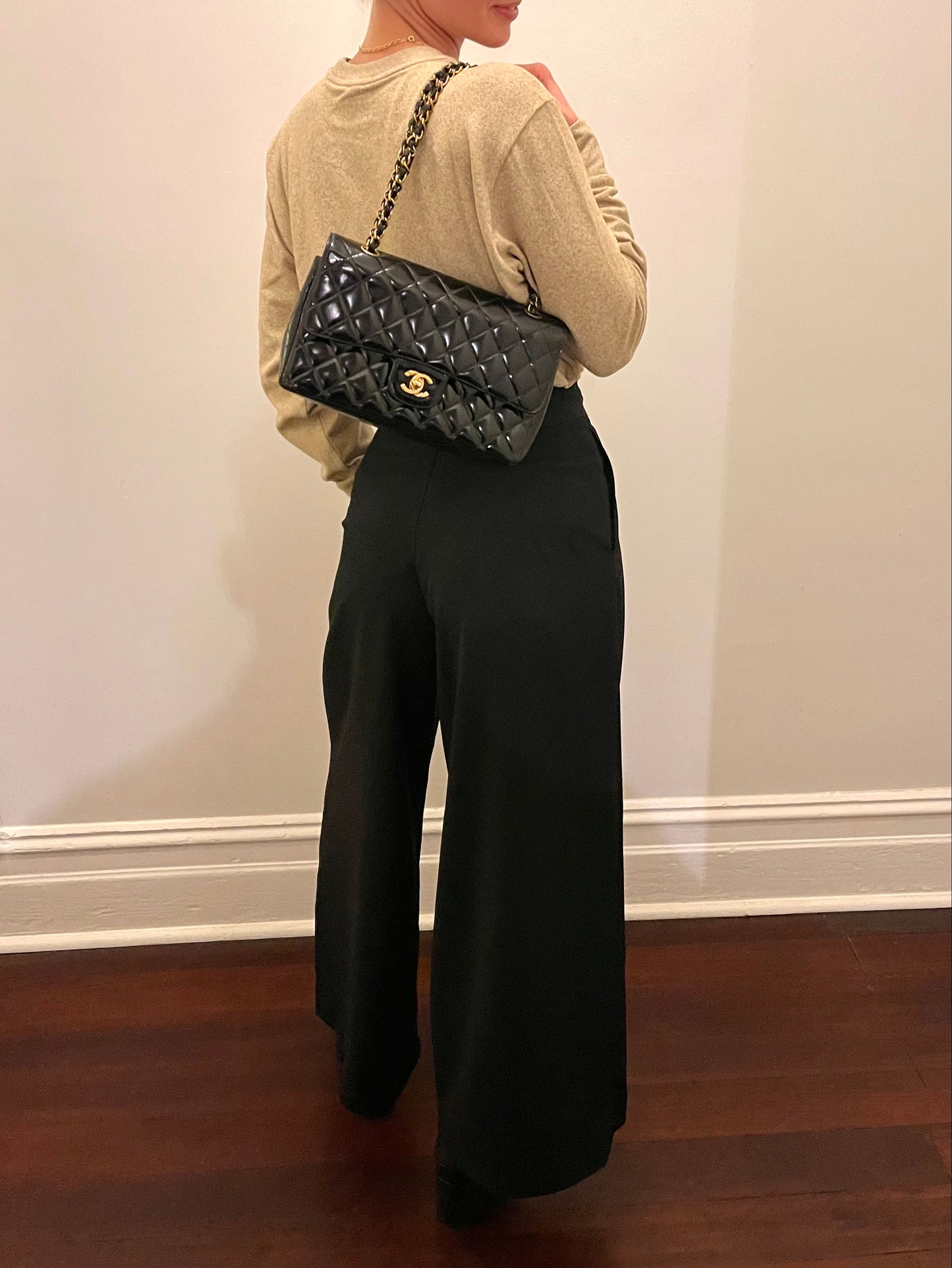 Chanel Classic Timeless Medium Double Flap | Series 3 (1994-1996) | Black Patent Leather & 24-Karat GHW