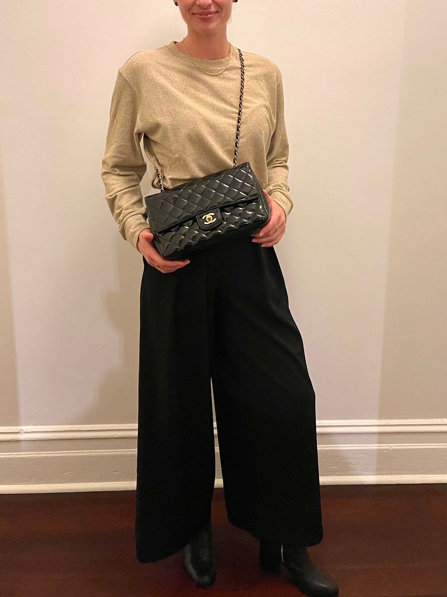 Chanel Classic Timeless Medium Double Flap | Series 3 (1994-1996) | Black Patent Leather & 24-Karat GHW