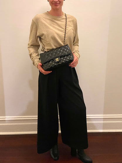 Chanel Classic Timeless Medium Double Flap | Series 3 (1994-1996) | Black Patent Leather & 24-Karat GHW