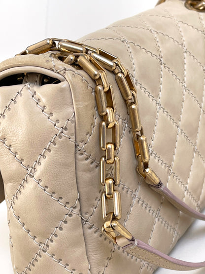 Chanel Ultimate Stitch Retro Flap Bag | Series 15 (2011-2012) | Champagne Beige Quilted Calfskin & GHW