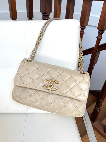Chanel Ultimate Stitch Retro Flap Bag | Series 15 (2011-2012) | Champagne Beige Quilted Calfskin & GHW