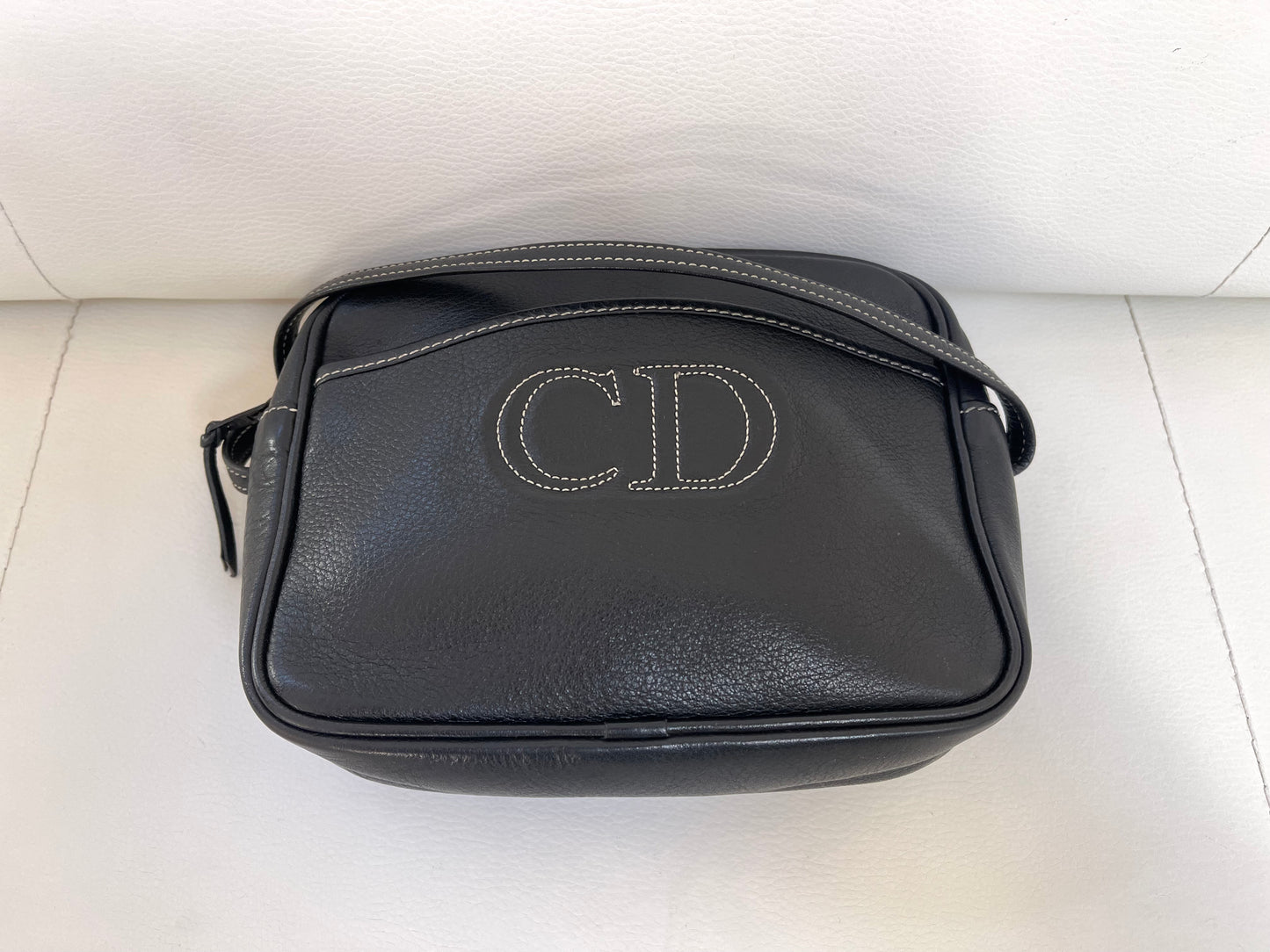 Dior Vintage Crossbody Camera Bag | Black Leather w/ CD embroidered logo