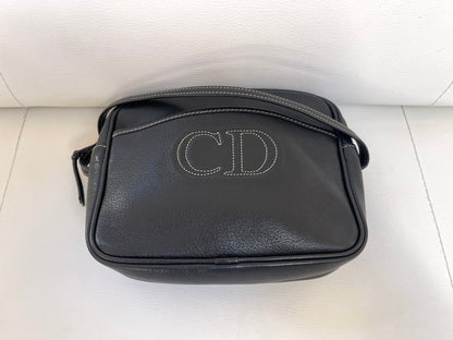 Dior Vintage Crossbody Camera Bag | Black Leather w/ CD embroidered logo