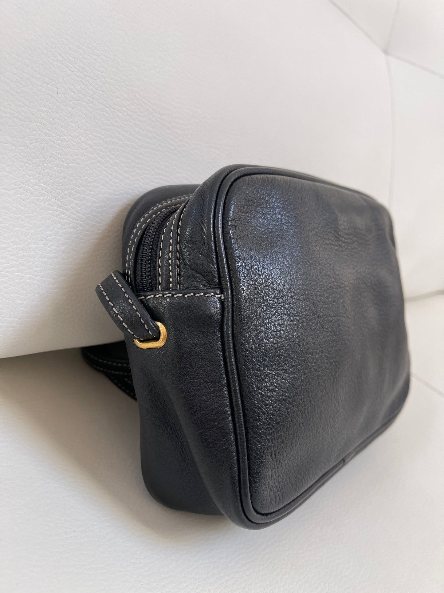 Dior Vintage Crossbody Camera Bag | Black Leather w/ CD embroidered logo