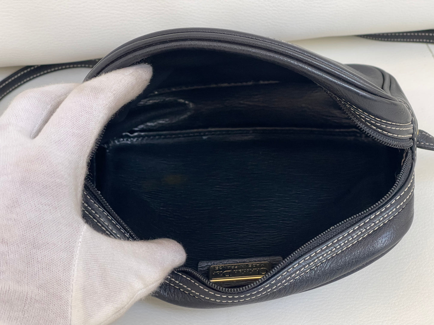 Dior Vintage Crossbody Camera Bag | Black Leather w/ CD embroidered logo