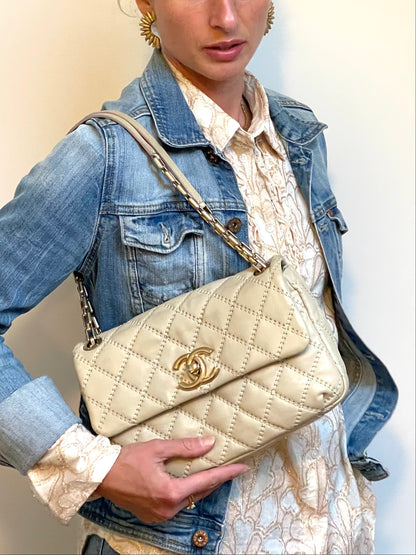 Chanel Ultimate Stitch Retro Flap Bag | Series 15 (2011-2012) | Champagne Beige Quilted Calfskin & GHW