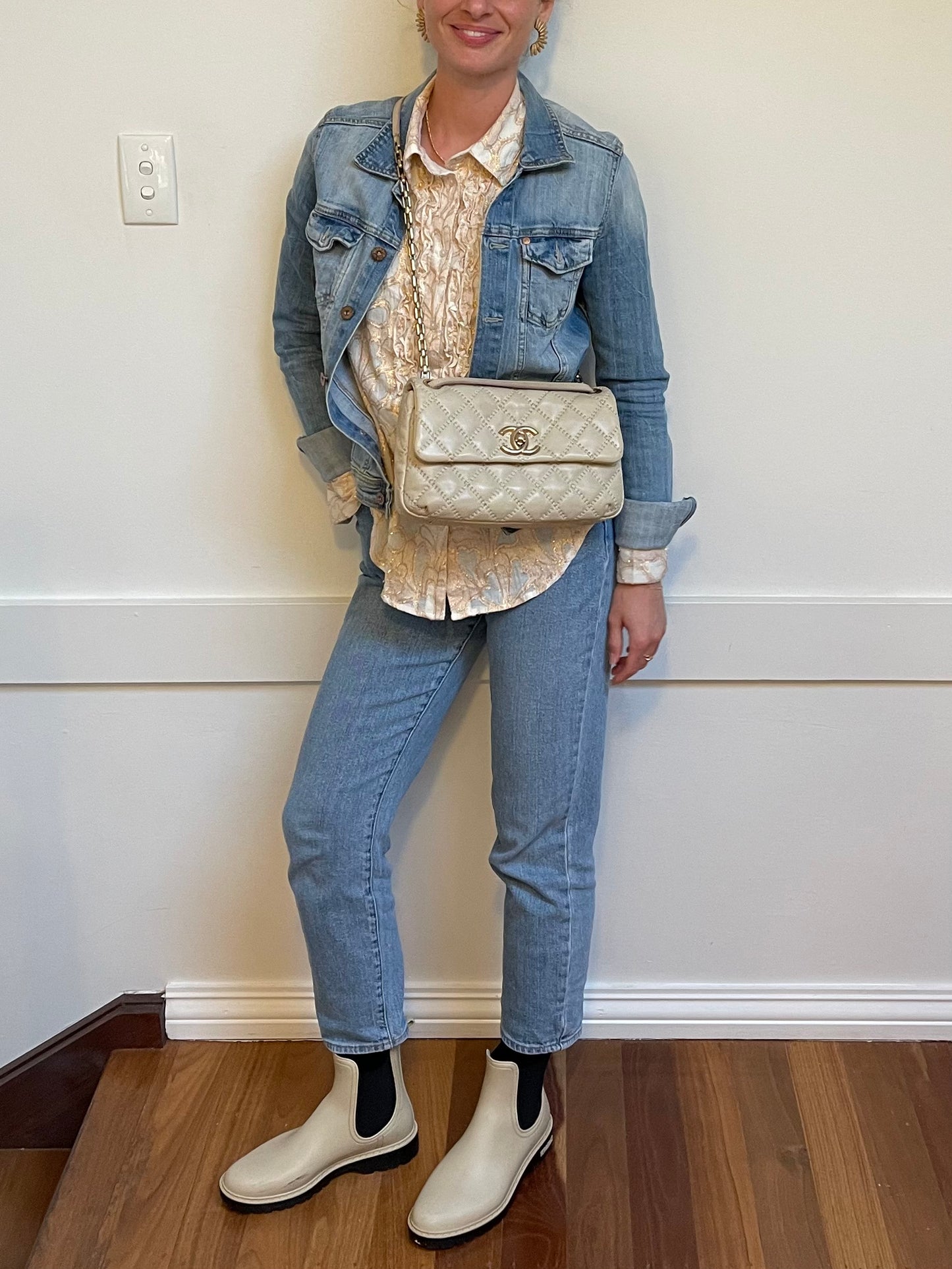 Chanel Ultimate Stitch Retro Flap Bag | Series 15 (2011-2012) | Champagne Beige Quilted Calfskin & GHW