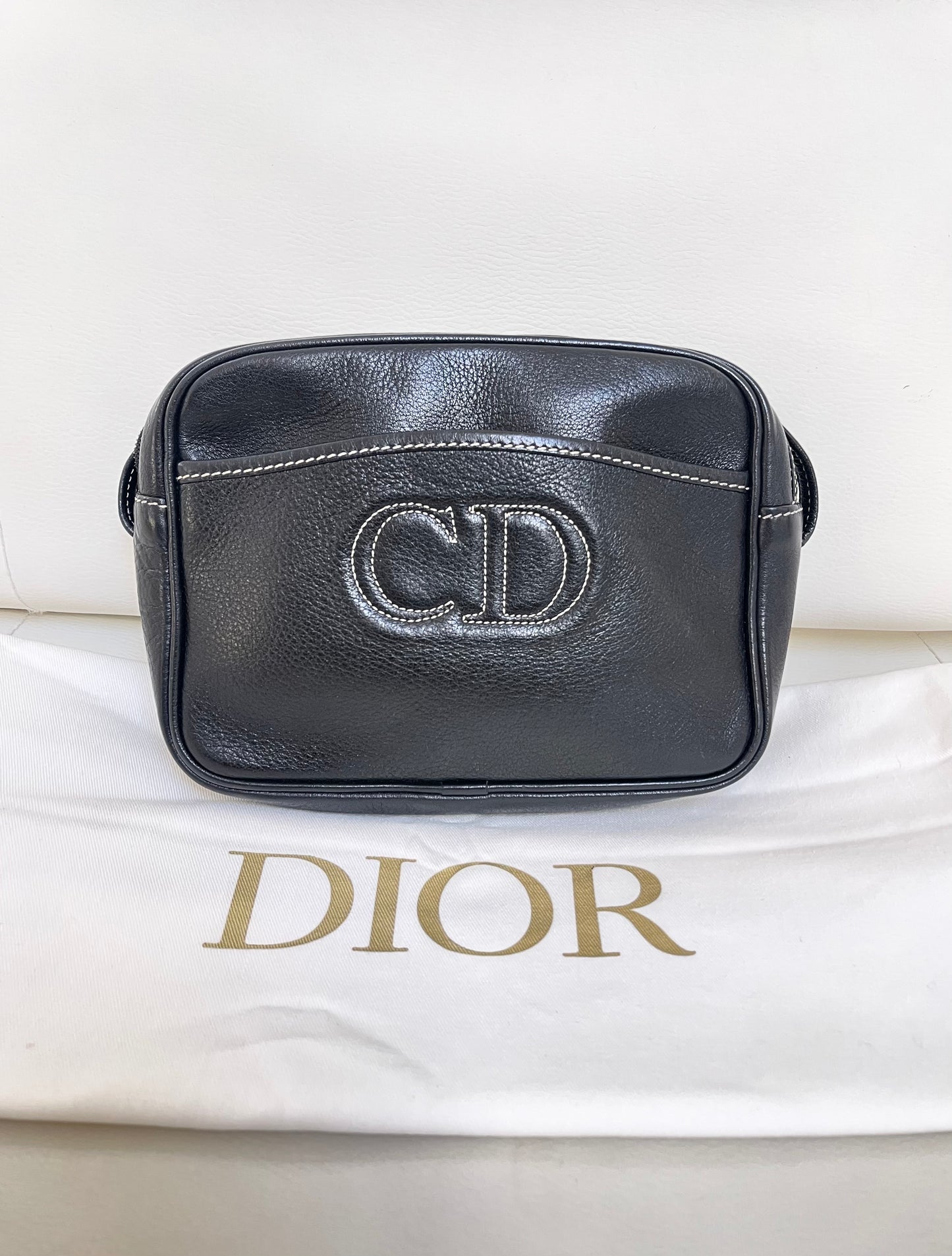 Dior Vintage Crossbody Camera Bag | Black Leather w/ CD embroidered logo