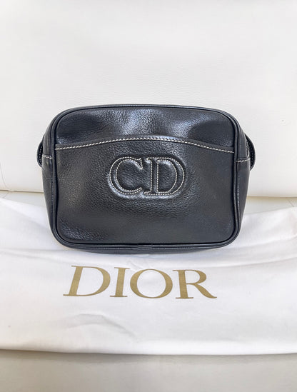 Dior Vintage Crossbody Camera Bag | Black Leather w/ CD embroidered logo