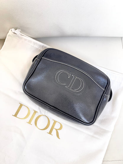 Dior Vintage Crossbody Camera Bag | Black Leather w/ CD embroidered logo
