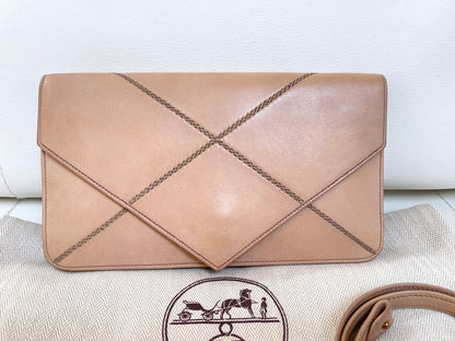 Hermès 1970s Archival Envelope Clutch w/ Strap | Warm Beige Lambskin | Cross-Stitched (Rare Vintage)