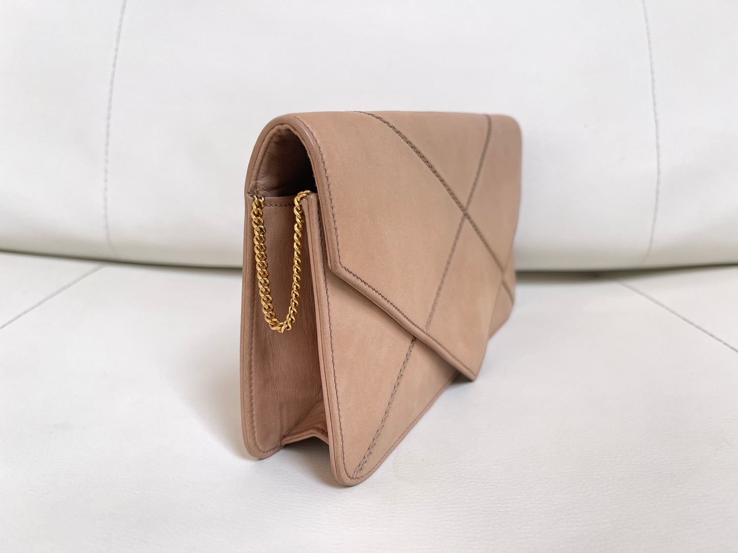 Hermès 1970s Archival Envelope Clutch w/ Strap | Warm Beige Lambskin | Cross-Stitched (Rare Vintage)