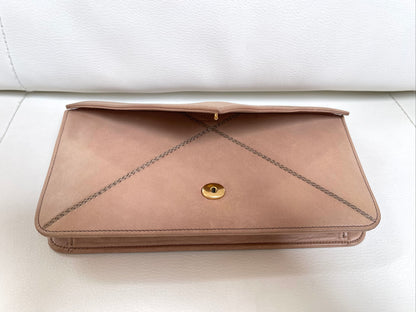 Hermès 1970s Archival Envelope Clutch w/ Strap | Warm Beige Lambskin | Cross-Stitched (Rare Vintage)