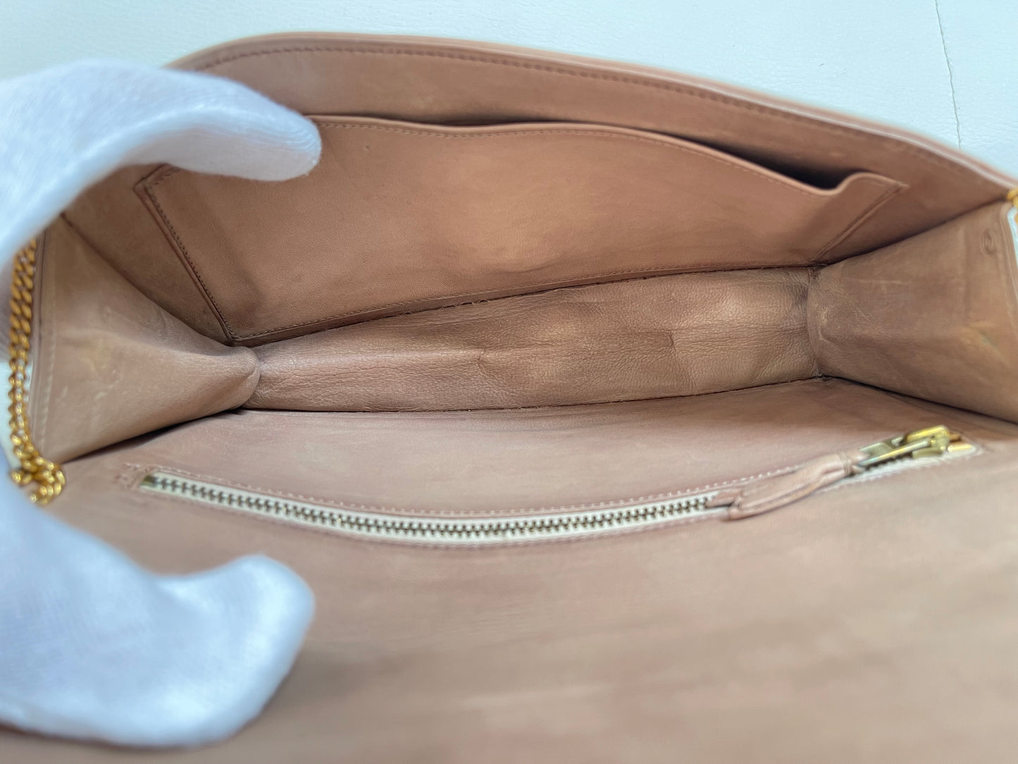 Hermès 1970s Archival Envelope Clutch w/ Strap | Warm Beige Lambskin | Cross-Stitched (Rare Vintage)