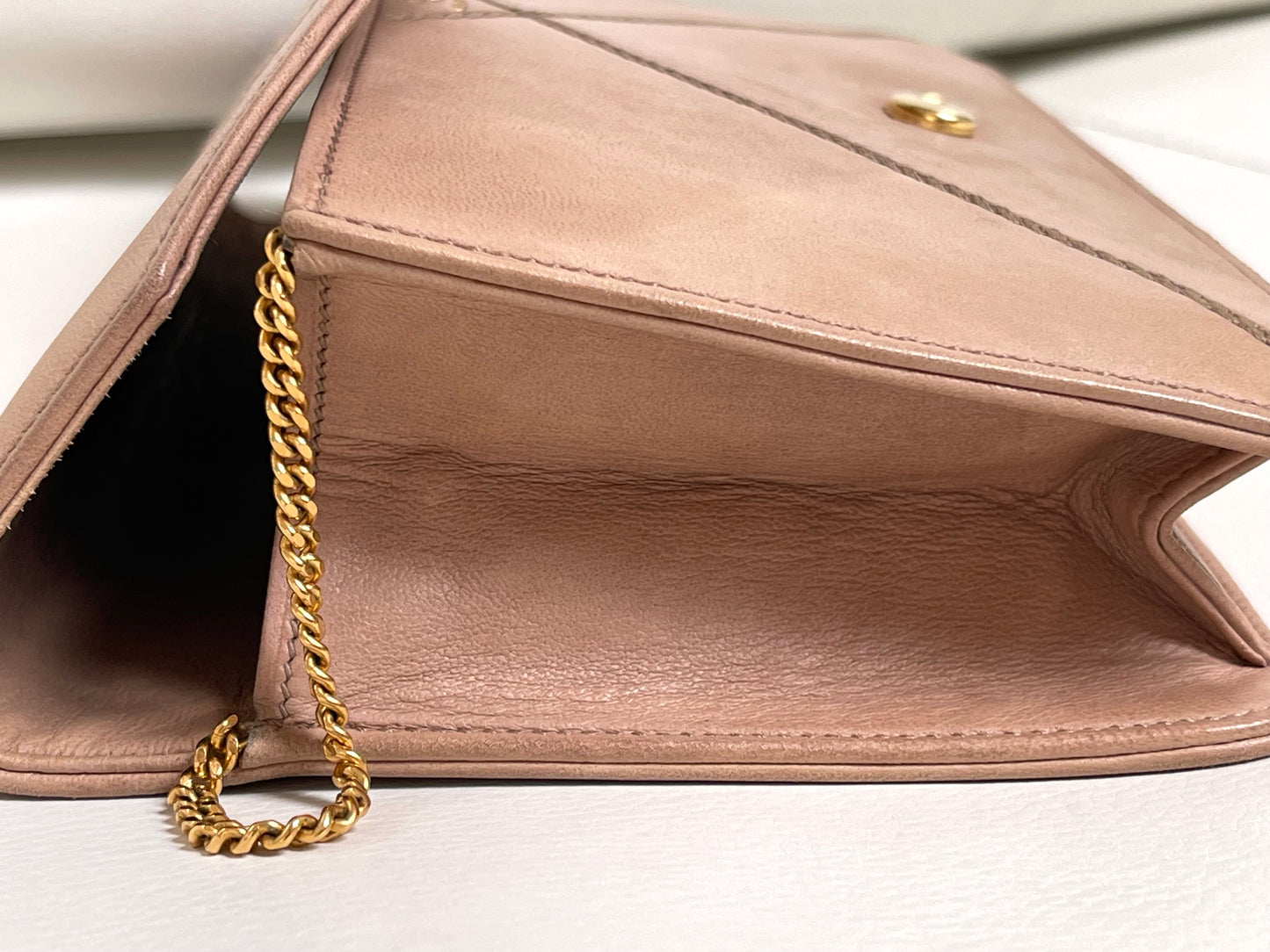 Hermès 1970s Archival Envelope Clutch w/ Strap | Warm Beige Lambskin | Cross-Stitched (Rare Vintage)