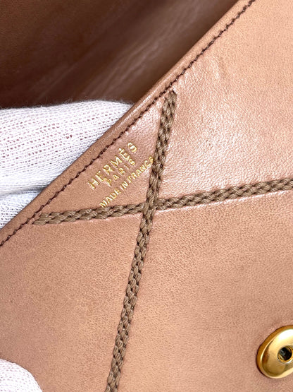 Hermès 1970s Archival Envelope Clutch w/ Strap | Warm Beige Lambskin | Cross-Stitched (Rare Vintage)