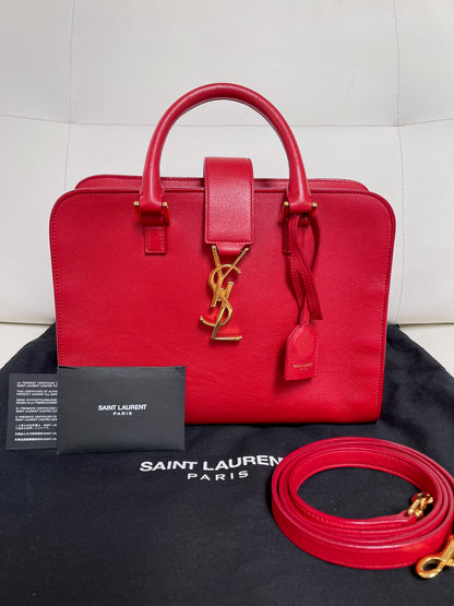 Yves Saint Laurent Baby Cabas Monogram W/ Strap | Red Calfskin Leather & GHW