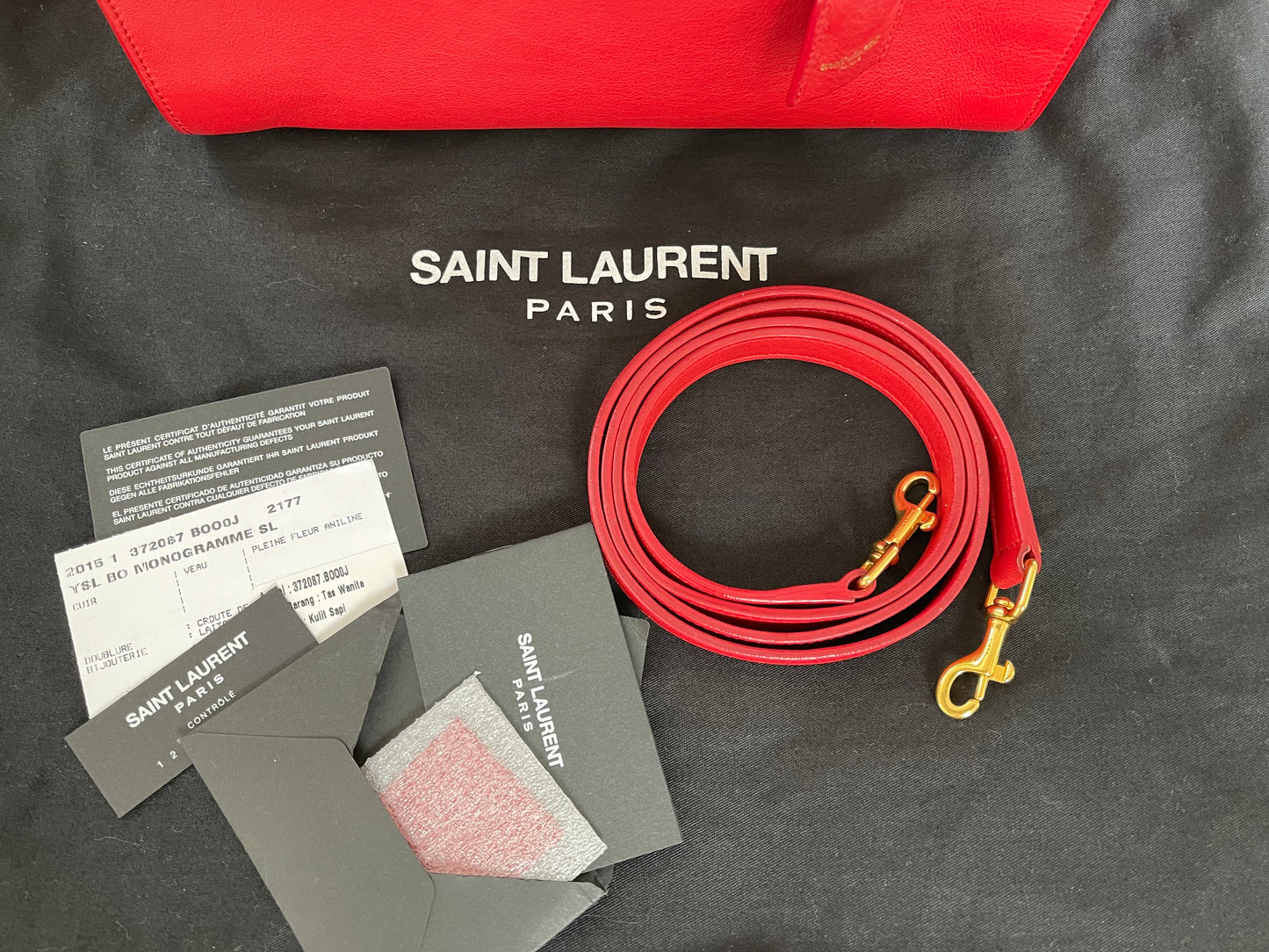 Yves Saint Laurent Baby Cabas Monogram W/ Strap | Red Calfskin Leather & GHW