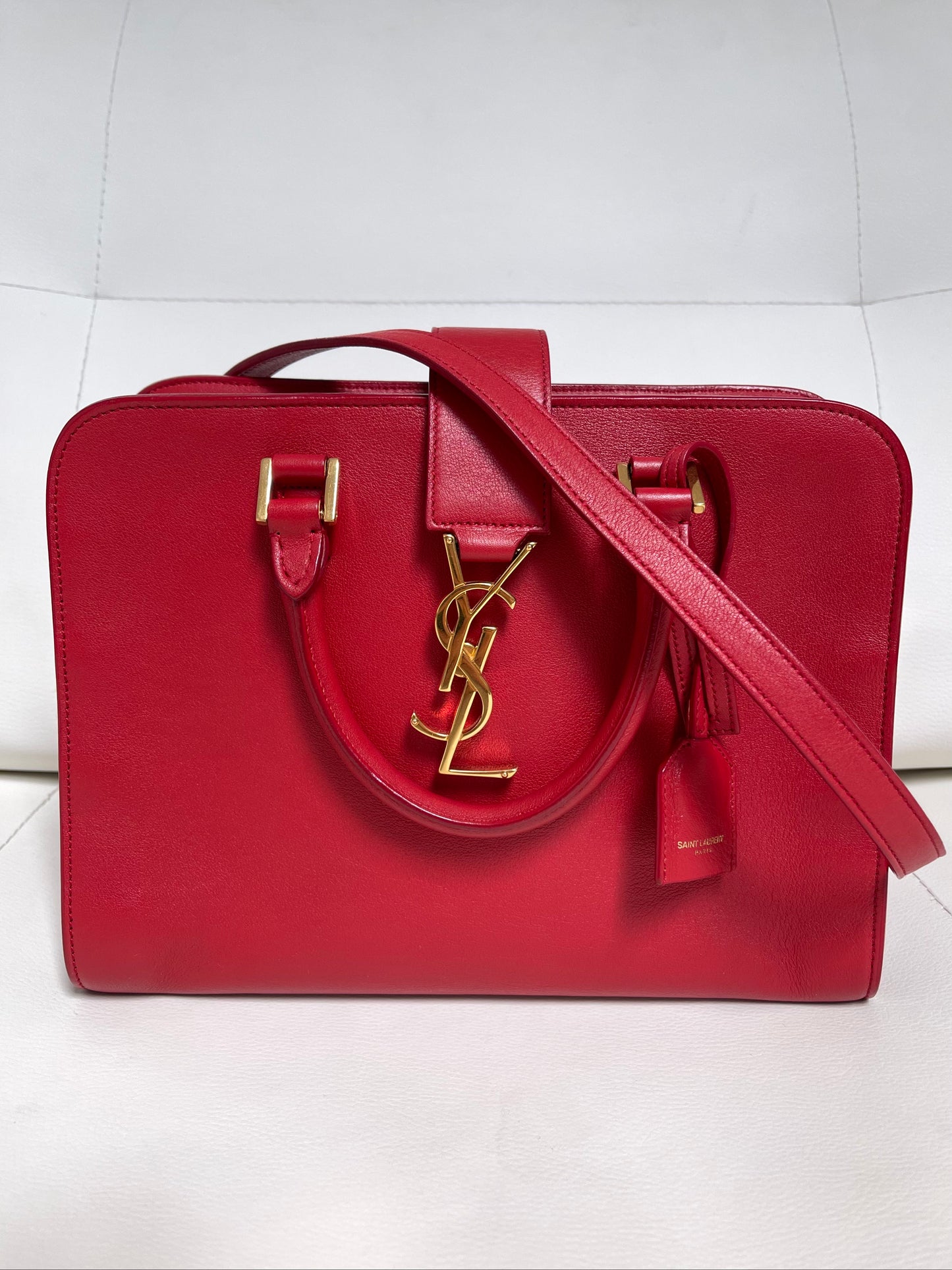 Yves Saint Laurent Baby Cabas Monogram W/ Strap | Red Calfskin Leather & GHW