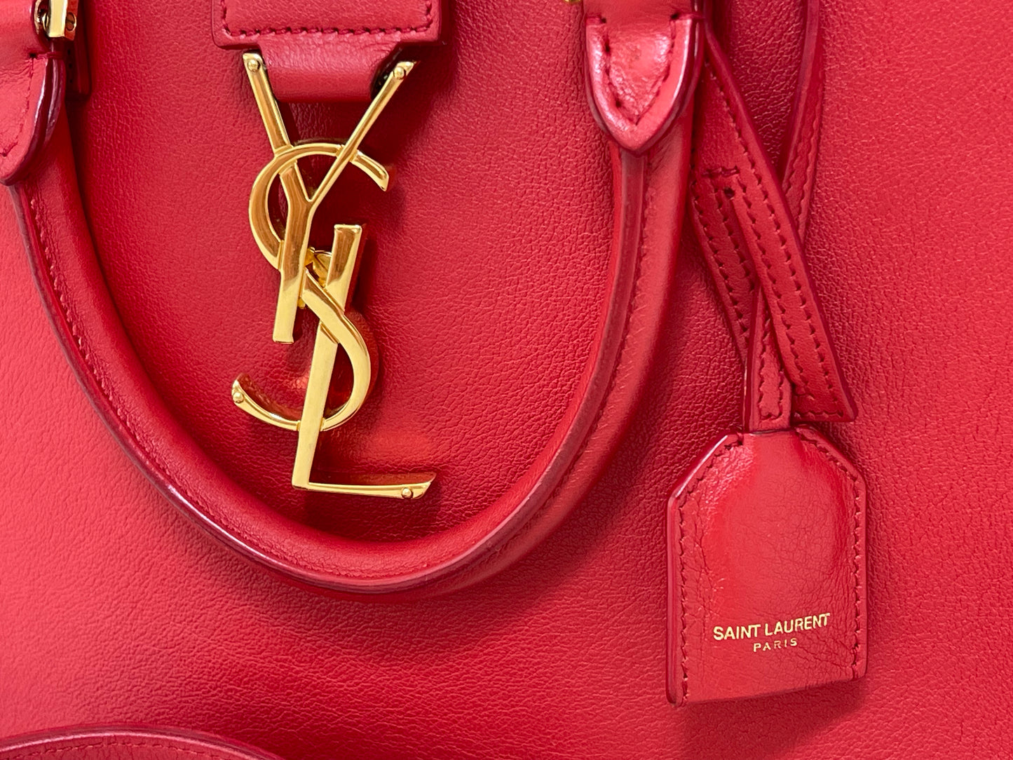 Yves Saint Laurent Baby Cabas Monogram W/ Strap | Red Calfskin Leather & GHW