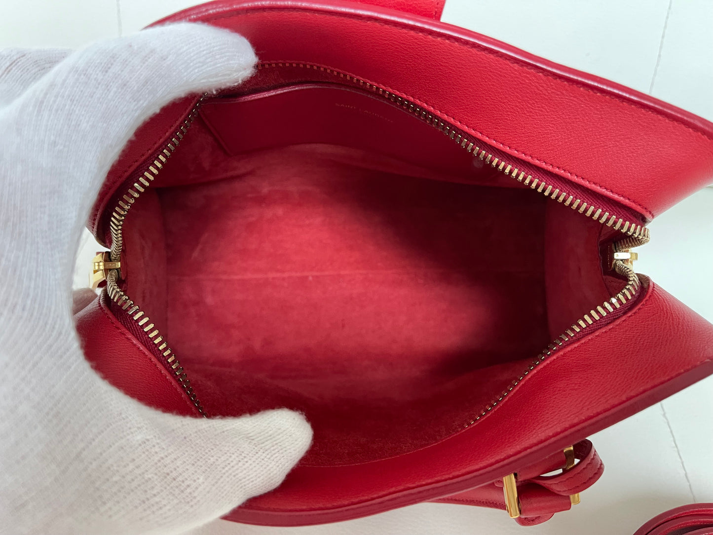 Yves Saint Laurent Baby Cabas Monogram W/ Strap | Red Calfskin Leather & GHW