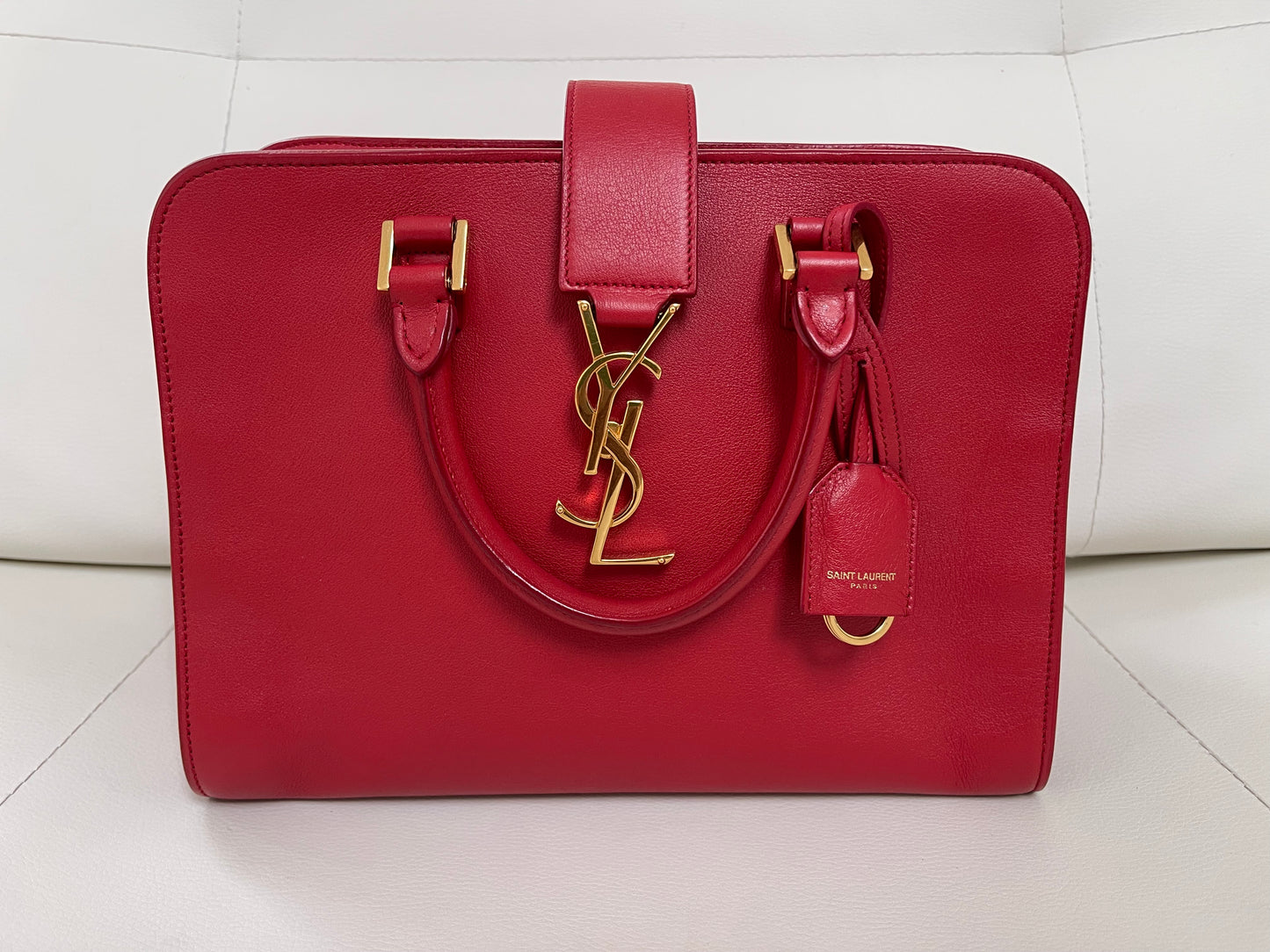 Yves Saint Laurent Baby Cabas Monogram W/ Strap | Red Calfskin Leather & GHW
