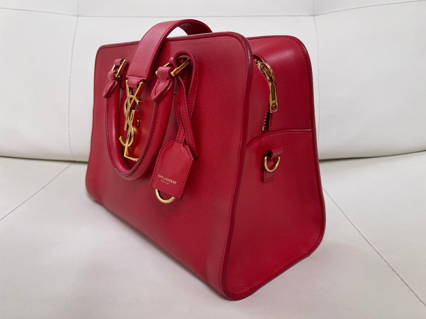Yves Saint Laurent Baby Cabas Monogram W/ Strap | Red Calfskin Leather & GHW