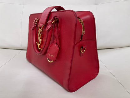 Yves Saint Laurent Baby Cabas Monogram W/ Strap | Red Calfskin Leather & GHW