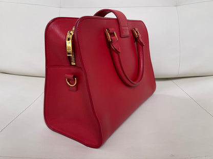 Yves Saint Laurent Baby Cabas Monogram W/ Strap | Red Calfskin Leather & GHW