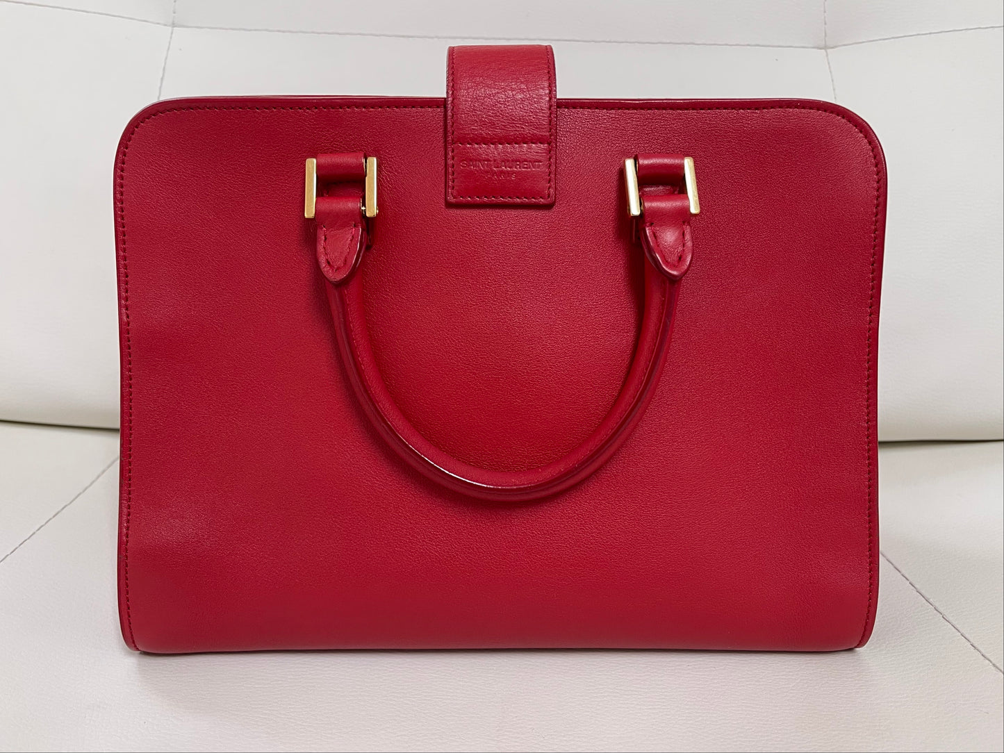 Yves Saint Laurent Baby Cabas Monogram W/ Strap | Red Calfskin Leather & GHW