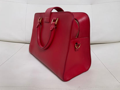 Yves Saint Laurent Baby Cabas Monogram W/ Strap | Red Calfskin Leather & GHW
