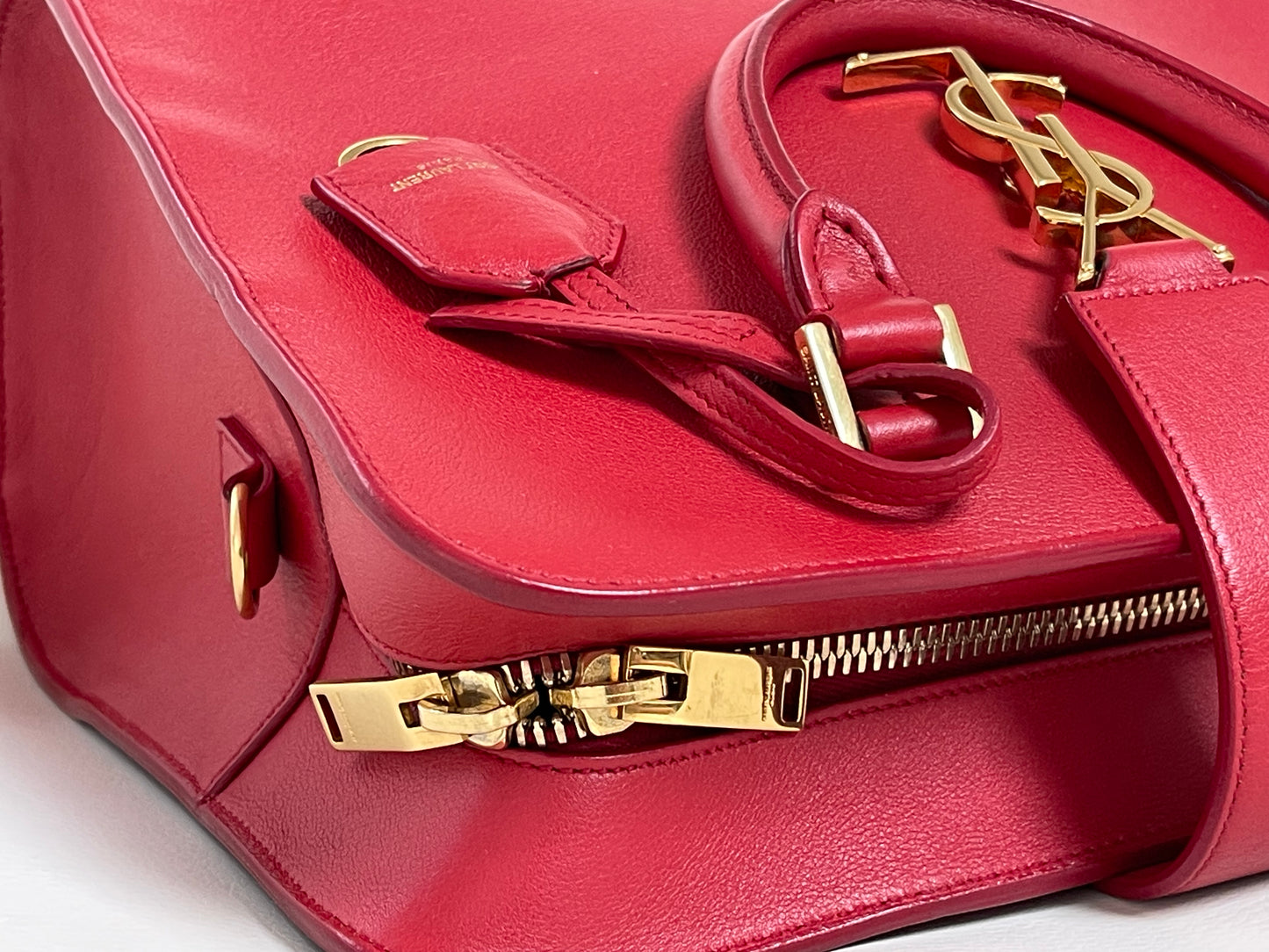 Yves Saint Laurent Baby Cabas Monogram W/ Strap | Red Calfskin Leather & GHW