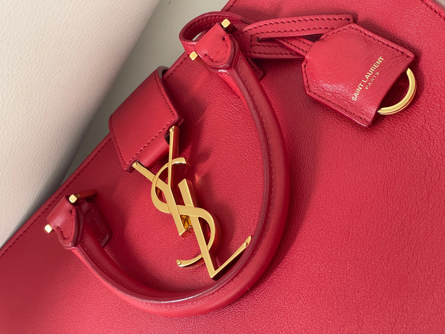 Yves Saint Laurent Baby Cabas Monogram W/ Strap | Red Calfskin Leather & GHW