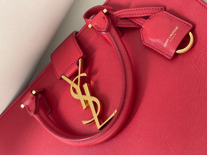 Yves Saint Laurent Baby Cabas Monogram W/ Strap | Red Calfskin Leather & GHW