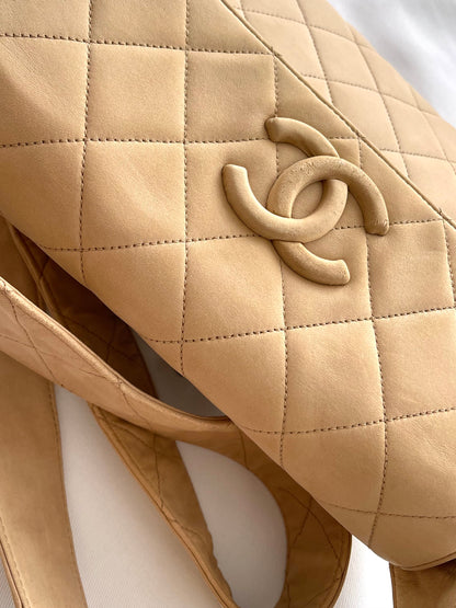 Chanel Quilted Classic Camera Single Flap Bag | Series 2 (1991-1994) | Sand Beige Lambskin