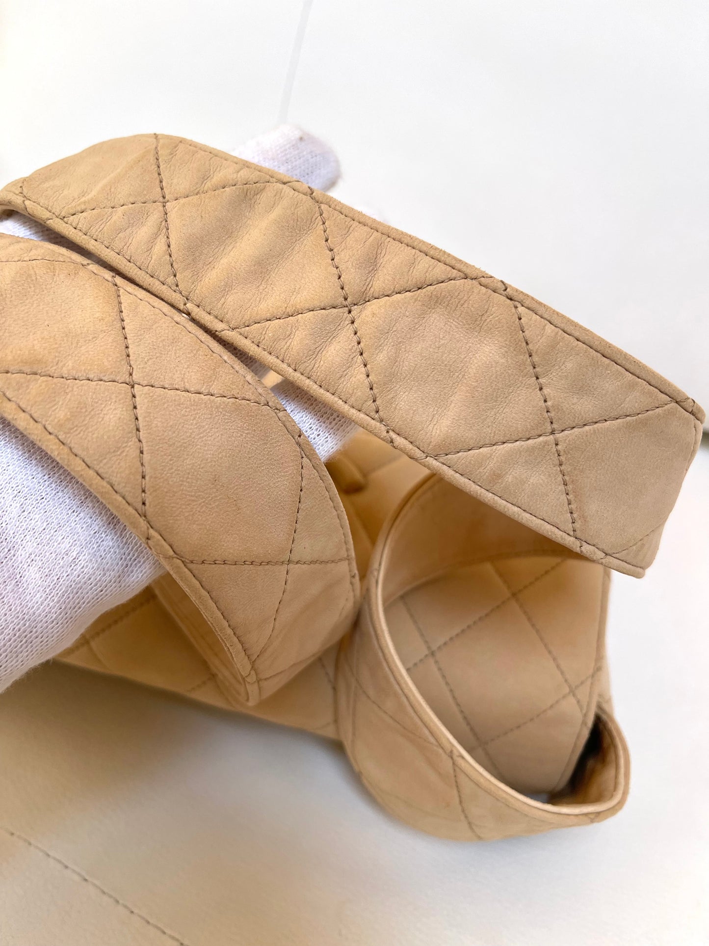 Chanel Quilted Classic Camera Single Flap Bag | Series 2 (1991-1994) | Sand Beige Lambskin