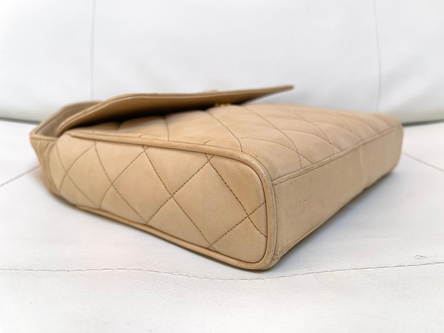 Chanel Quilted Classic Camera Single Flap Bag | Series 2 (1991-1994) | Sand Beige Lambskin