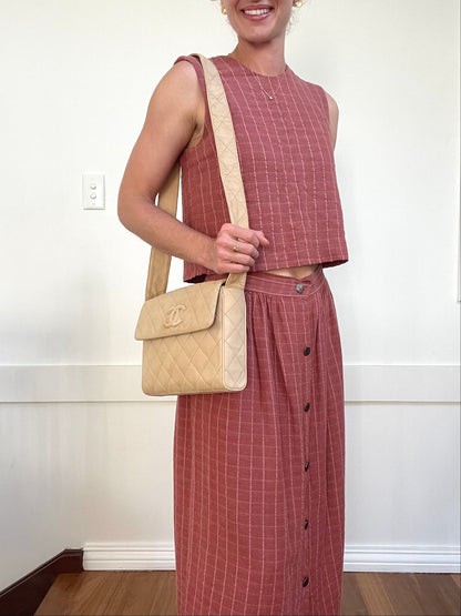 Chanel Quilted Classic Camera Single Flap Bag | Series 2 (1991-1994) | Sand Beige Lambskin