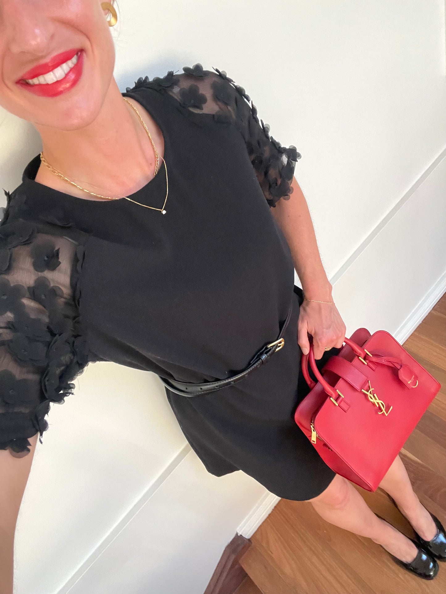 Yves Saint Laurent Baby Cabas Monogram W/ Strap | Red Calfskin Leather & GHW
