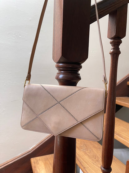 Hermès 1970s Archival Envelope Clutch w/ Strap | Warm Beige Lambskin | Cross-Stitched (Rare Vintage)