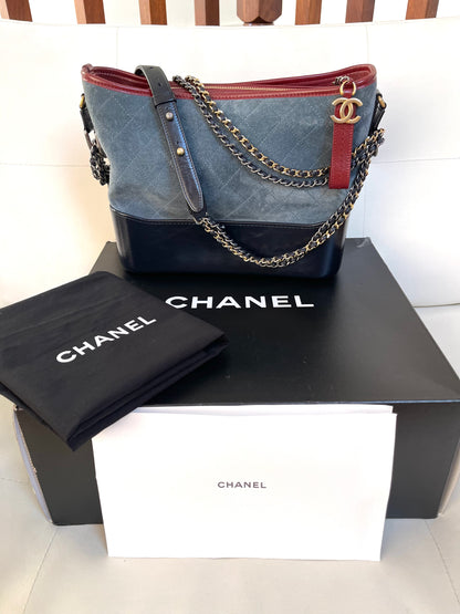 Chanel Gabrielle Hobo Medium | Series 24 (2017-2018) | Blue Suede & Patent Leather with Tricolor Hardware