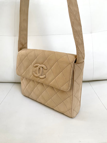 Chanel Quilted Classic Camera Single Flap Bag | Series 2 (1991-1994) | Sand Beige Lambskin