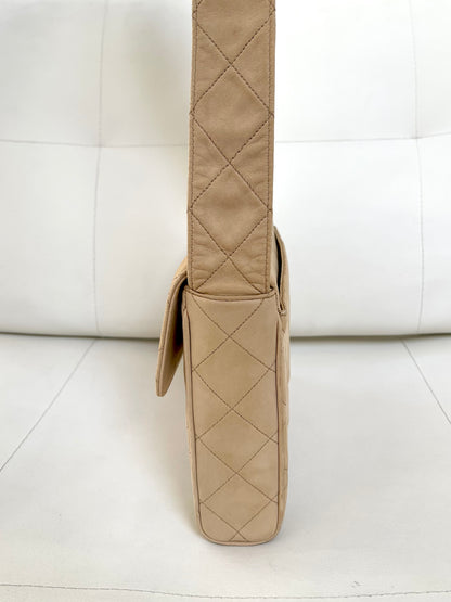 Chanel Quilted Classic Camera Single Flap Bag | Series 2 (1991-1994) | Sand Beige Lambskin