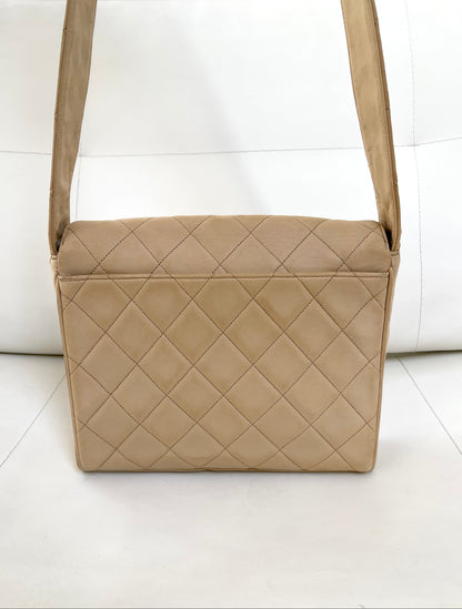 Chanel Quilted Classic Camera Single Flap Bag | Series 2 (1991-1994) | Sand Beige Lambskin