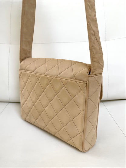 Chanel Quilted Classic Camera Single Flap Bag | Series 2 (1991-1994) | Sand Beige Lambskin