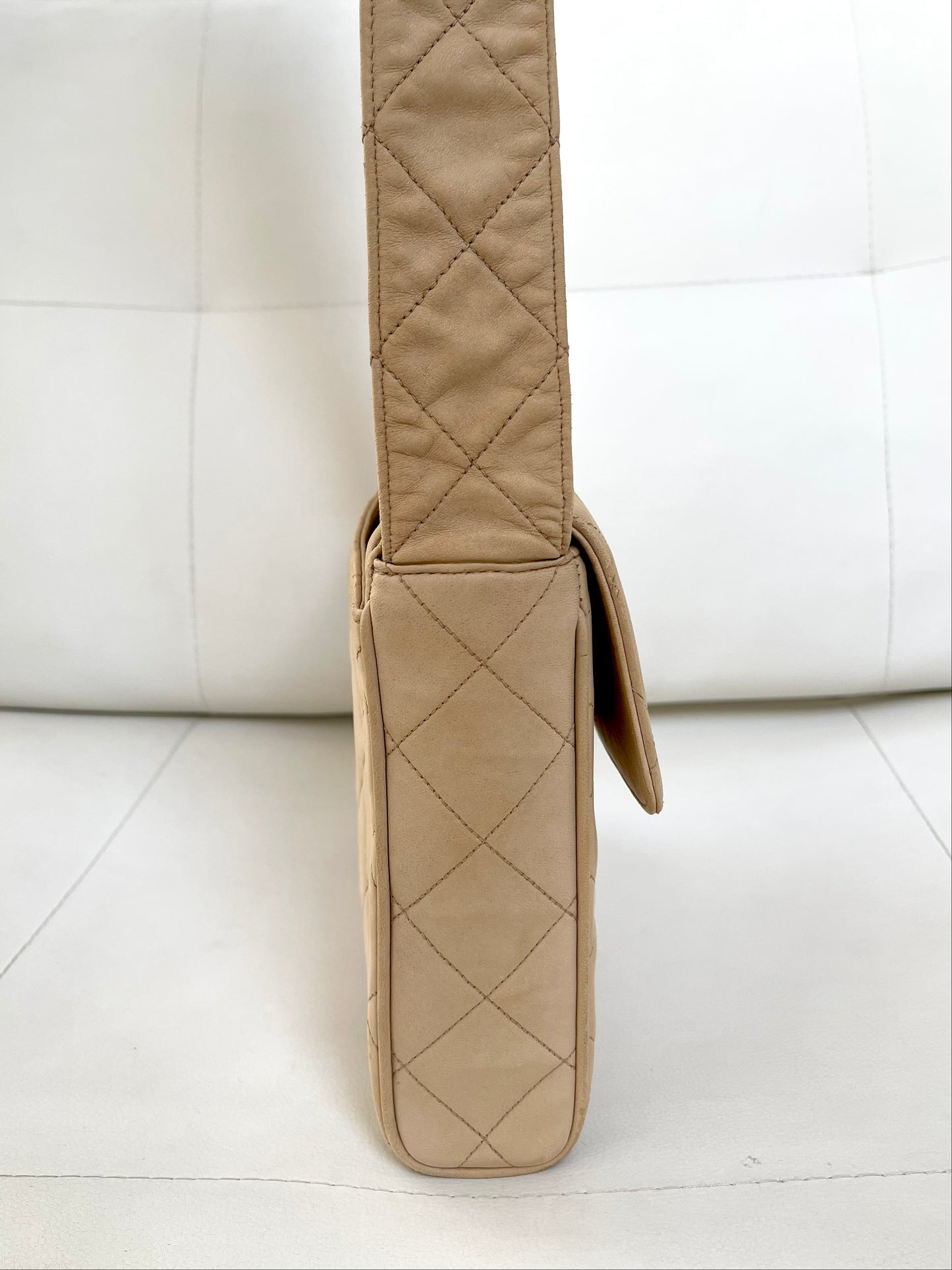 Chanel Quilted Classic Camera Single Flap Bag | Series 2 (1991-1994) | Sand Beige Lambskin